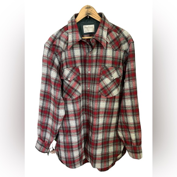 Pendleton | Men’s red/grey Canyon Plaid Western button down shirt, pockets, sz L - Picture 6 of 16